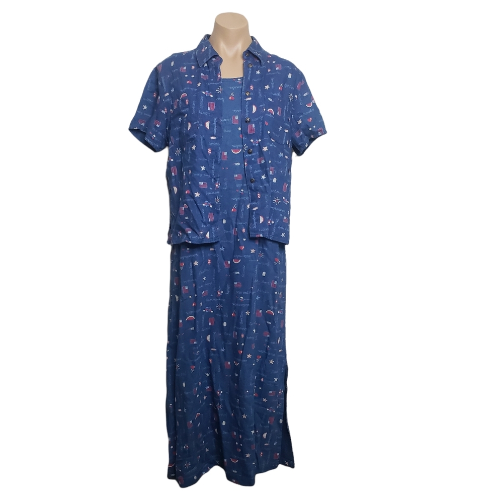 Koret CIty Blues Womens Sleeveless Dress Jumper Dress Set Patriotic Size S